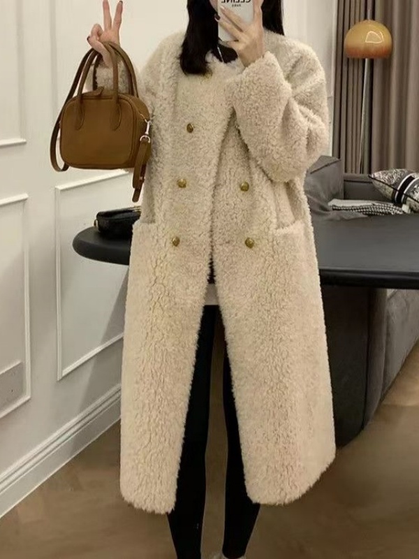 plus Size Mid-Length Lamb Fur  - Wool Coat Peacoat review and price