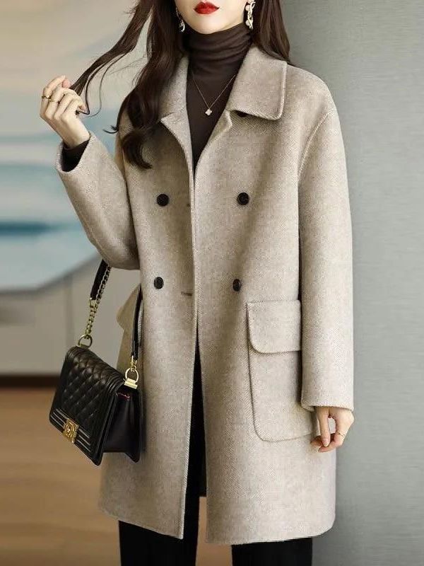 Stylish Mid-Length Woolen Coat - Wool Coat Peacoat review and price